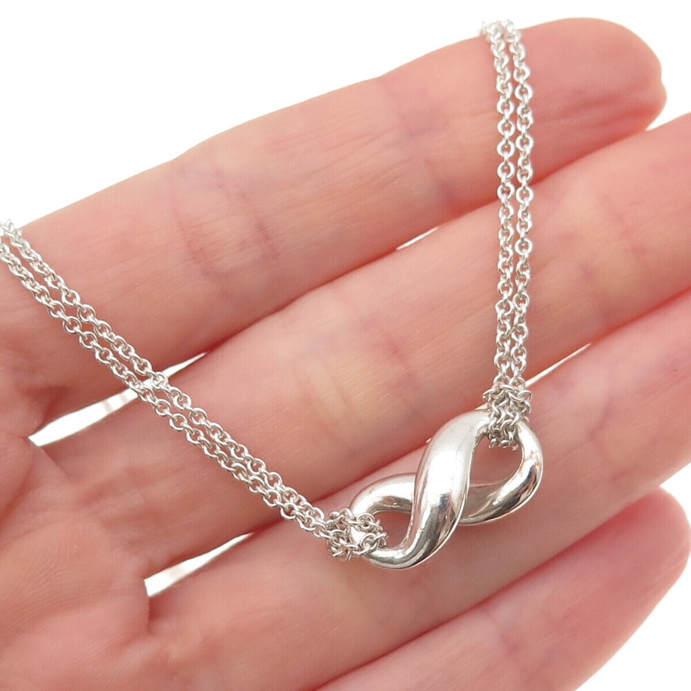 Tiffany & Co. 925 Sterling Silver Vintage Infinity Double Chain Necklace 16"